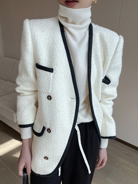 

Daily Long sleeve Color Block Elegant Regular Fit Jacket, White, Jackets
