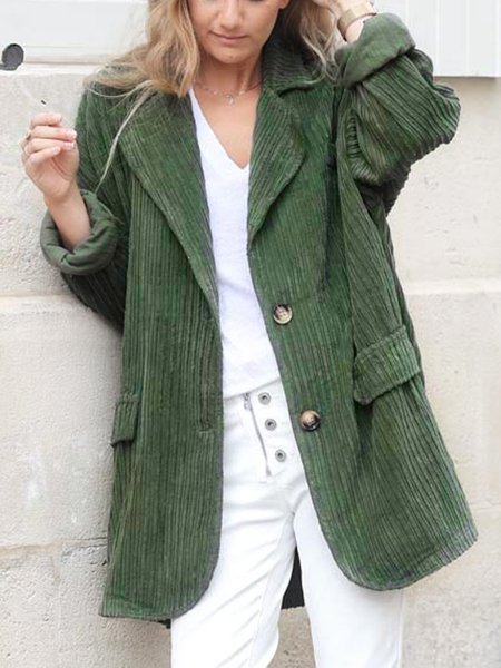 

Corduroy Casual Button Long Sleeve Oversized Blazer, Green, Blazers