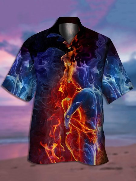 

Flame Short Sleeve Casual Shirt, Black, Men Shirts