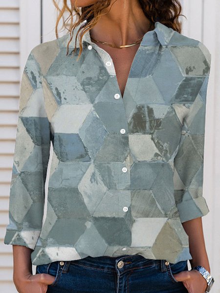 

Geometric Casual Regular Fit Shawl Collar Top, Multicolor, Shirts & Blouses