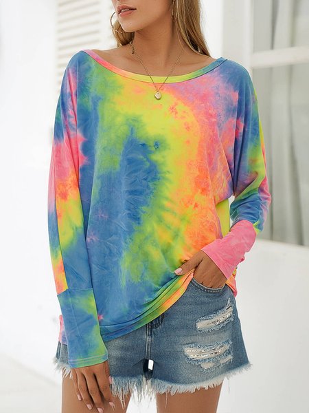 

Casual Tie-Dye Pattern Crew Neck T-Shirt, Multicolor, T-Shirts