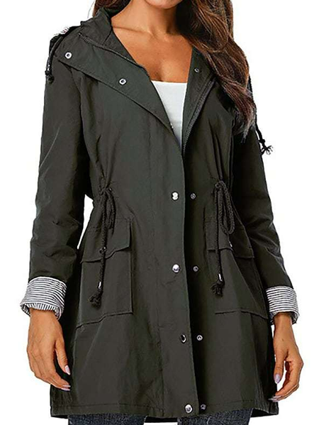 

Regular Fit Casual Hoodie Trench Coat, Black, Trench Coats