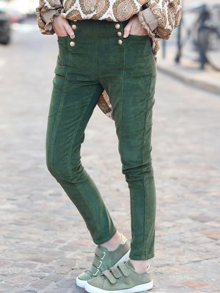 

Plain Casual Corduroy Casual Pants, Green, Pants