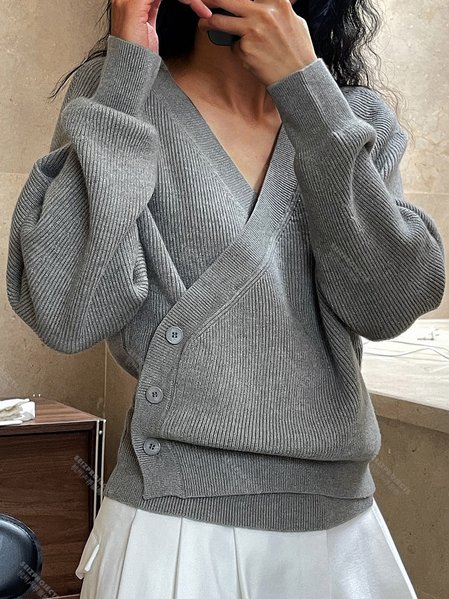 

Casual V Neck Plain Regular Fit Sweater, Gray, Sweaters