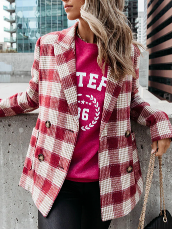 

Plaid Lapel Collar Regular Fit Casual Blazer, Multicolor, Outerwear