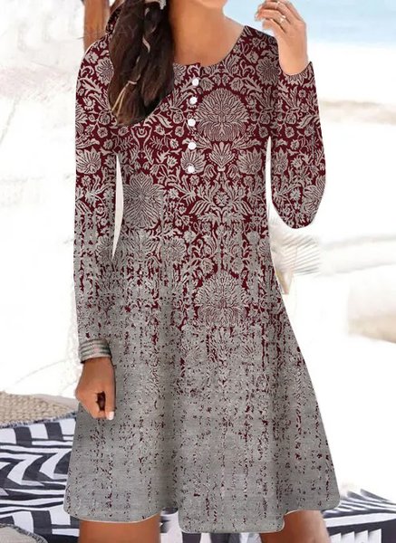

Women's Vintage Abstract Print Casual Dress, As picture, Dresses