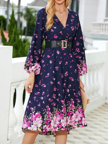 

Casual Floral V Neck Chiffon Dress, Multicolor, Dresses