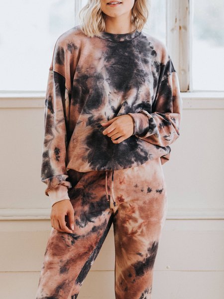 

Printing Loose Tie-Dye Pattern Casual Two-Piece Set, Multicolor, Suit Set