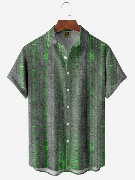 

Abstract Geometry Chest Pocket Short Sleeve Casual Sleeve, Green, Men Shirts