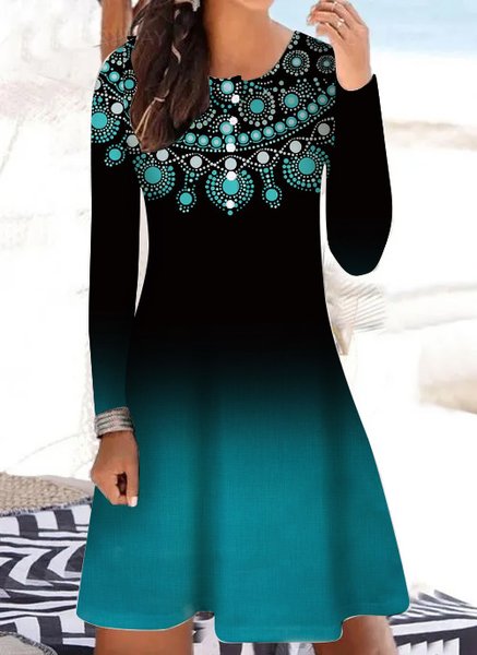 

Women's Beautiful Print Crew Neck Casual Dress, As picture, Dresses