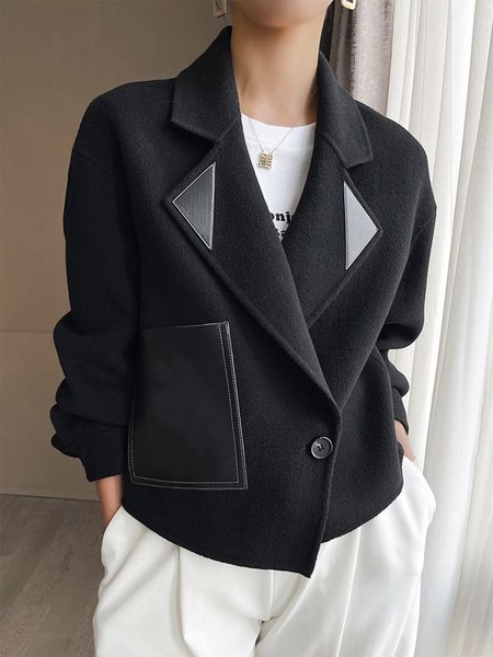 

Loose Urban Long Sleeve Plain Lapel Collar Jacket, Black, Jackets