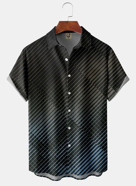 

Abstract Geometry Chest Pocket Short Sleeve Casual Shirt, Black, Men Shirts