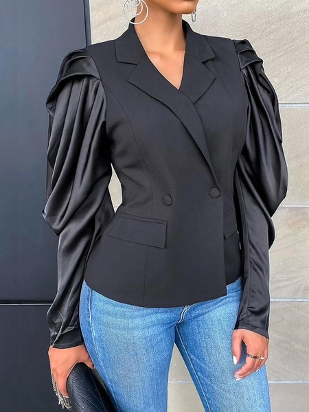 

Plain Regular Fit Urban Lapel Collar Long sleeve Blazer, Black, Blazers