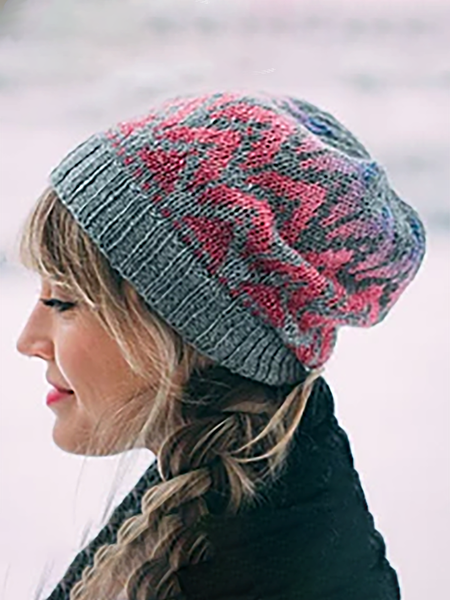 

Gradient Striped Beanie Ethnic Vintage Accessories, Deep gray, Women Hats