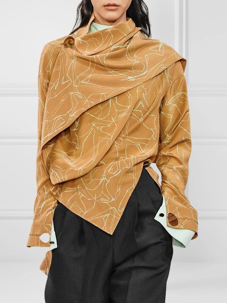 

Simple Long sleeve Daily Abstract Loose Blouse, Yellow, Blouses and Shirts