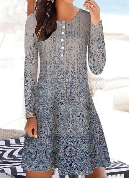 

Women's Vintage Crew Neck Abstract Dress, As picture, Dresses