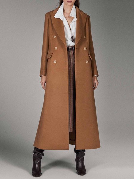 

Plain Urban Long Sleeve Double Breasted Overcoat, Camel, Coats