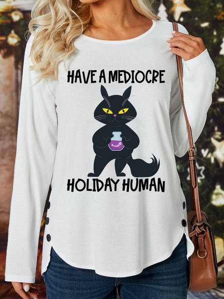 

Lilicloth X Manikvskhan Have A Mediocre Holiday Human Womens Long Sleeve T-Shirt, White, Long sleeves