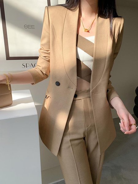 

Plain Regular Fit Casual Spring Blazer, Coffee, Blazers