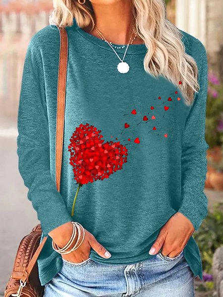 

Women's heart Pread Casual Crew Neck Text Letters Top, Green, Long sleeves