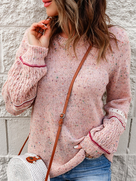 

Wool/Knitting Crew Neck Loose Casual Sweater, Pink, Sweaters