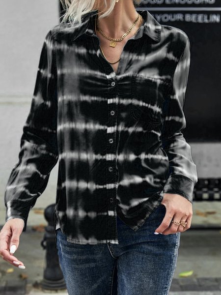 

Tie-Dye Pattern Loose Casual Blouse, Black, Shirts & Blouses