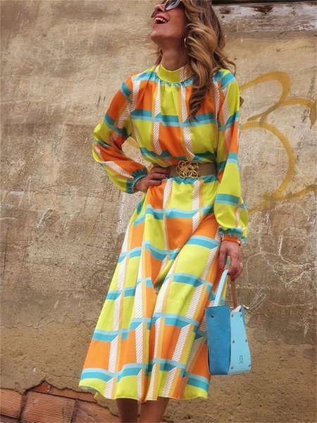

Lantern Sleeve Turtleneck Boho Loose Dress, Multicolor, Dresses