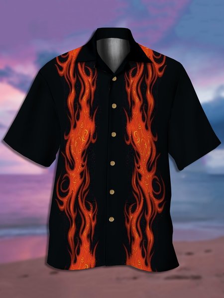 

Flame Short Sleeve Casual Shirt, Black, Men Shirts