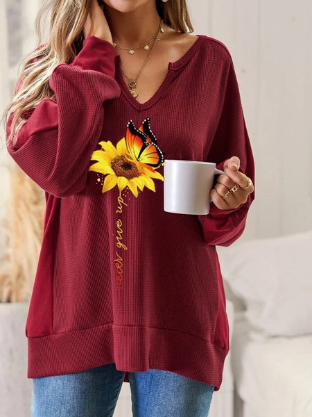 

Boho Loose Butterfly V Neck Sweatshirt, Red, Sweatshirts & Hoodies