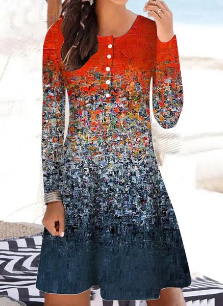 

Women's Vintage Print Crew Neck Casual Dress, As picture, Dresses