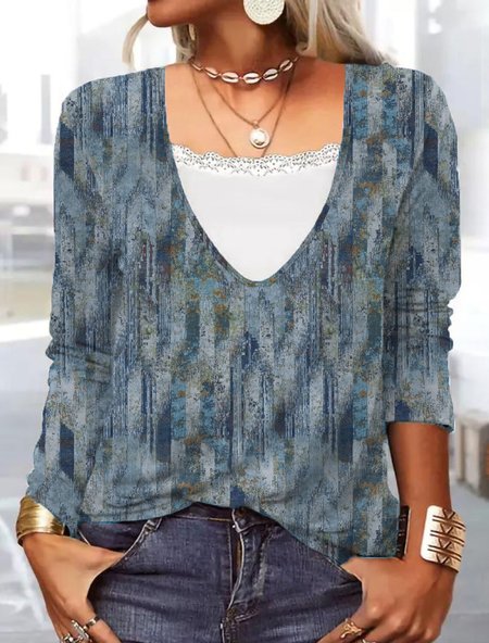 

Casual Square Neck Ombre Lace Top, Multicolor, Tops