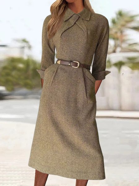 

Urban Plain Loose Shirt Collar Dress, Khaki, Dresses