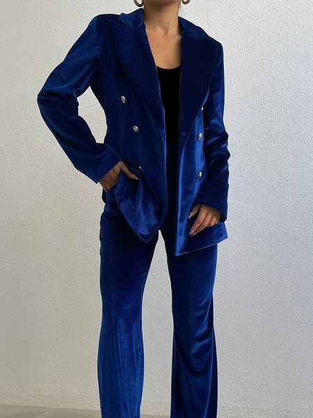

Micro-Elasticity Plain Urban Lapel Collar Loose Long sleeve Blazer, Blue, Blazers