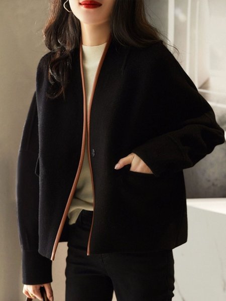 

Urban Color Block Loose Long sleeve Jacket, Black, Jackets