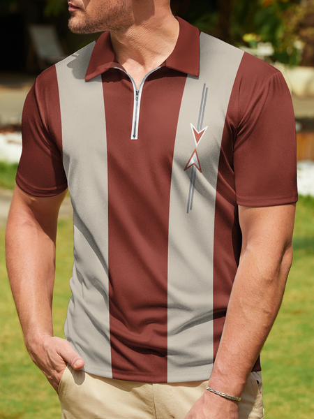 

Medieval Geometric Zip Short Sleeve Bowling Polo, Brick red, Polo Shirts