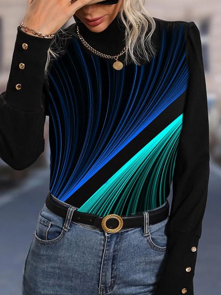 

Loose Ombre Half Turtleneck Casual T-Shirt, Black, Tops