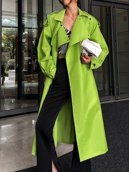 

Plain Shawl Collar Loose Urban Trench Coat, Green, Coats