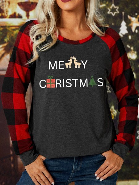 

Lilicloth X Vithya Merry Christmas Womens Long Sleeve Buffalo Plaid T-Shirt, Gray, Long sleeves