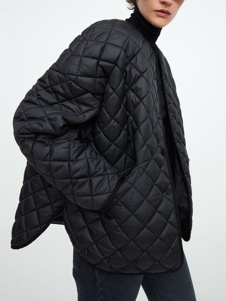 

Crew Neck Plain Simple Loose Fleece Coat, Black, Others