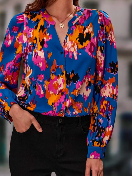 

Boho Loose V Neck Floral Blouse, Multicolor, Shirts & Blouses