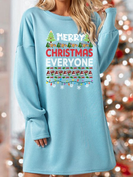 

Lilicloth X Manikvskhan Merry Christmas Everyone Womens Sweatshirt Dress, Light blue, Dresses