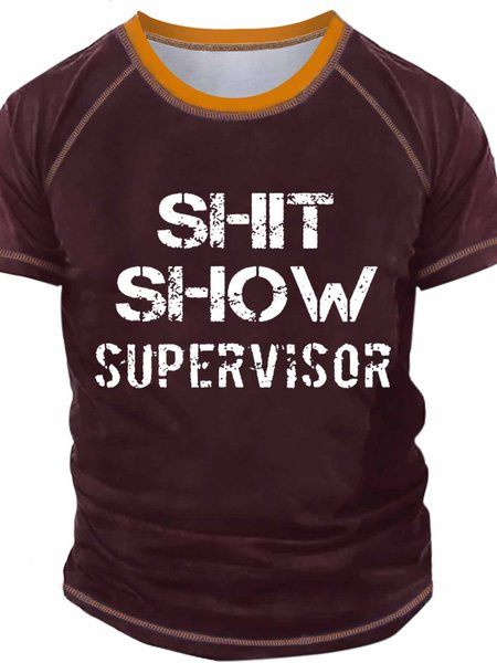 

Men's Shit Show Supervisor Text Letters Casual Regular Fit Crew Neck Raglan Sleeve T-Shirt, Red, T-shirts