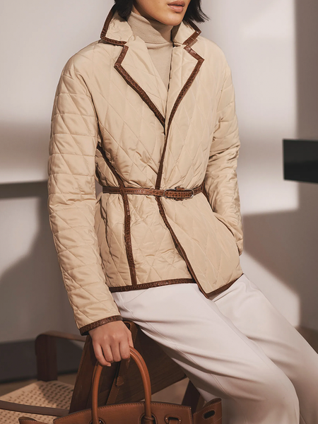 

Lapel Collar Urban Loose Long sleeve Fleece Coat, Khaki, Others