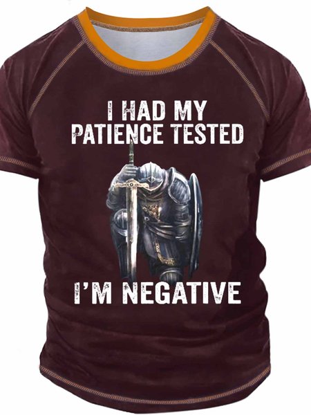 

Men's I Had My Patience Tested I'm Negative Raglan Sleeve Text Letters T-Shirt, Red, T-shirts
