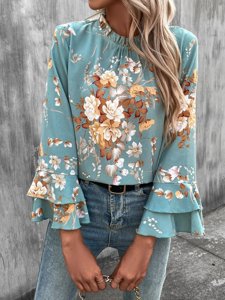 

Casual Floral Crew Neck Regular Fit Urban Top, Multicolor, Tops