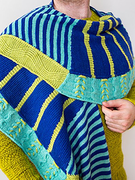 

Blue Patchwork Striped Printed Woolen Scarf Ethnic Vintage Accessories, Women Scarves & Shawls