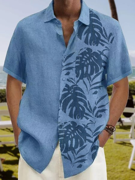 

Tropical Plants Short Sleeve Resort Shirt, Blue, Men Shirts