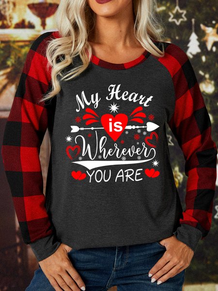 

Lilicloth X Y My Heart Is Wherever You Are Womens Long Sleeve Buffalo Plaid T-Shirt, Gray, Long sleeves