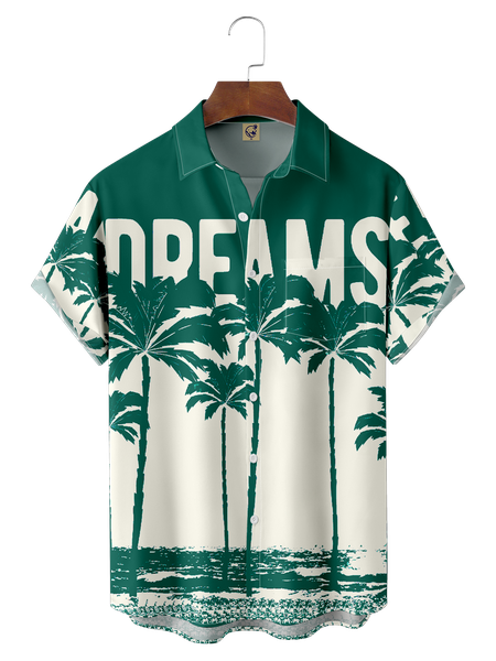 

Coconut Tree Chest Pocket Short Sleeve Hawaiian Shirt, Green, Men Shirts