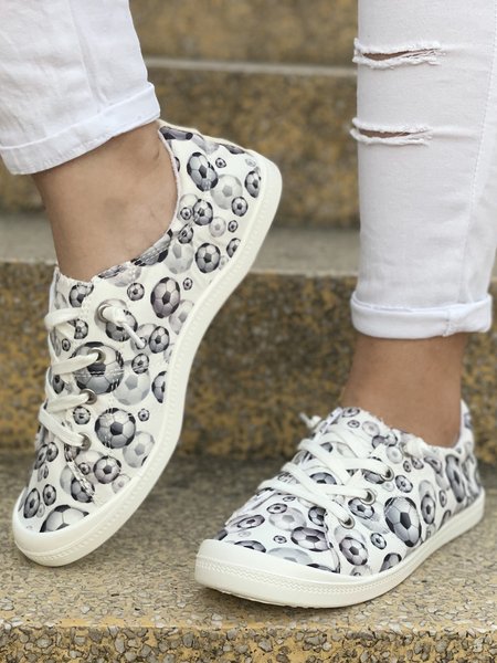 

The World Cup Soccer Printing Plus Size Casual Flat Shoes, White, Women Shoes
